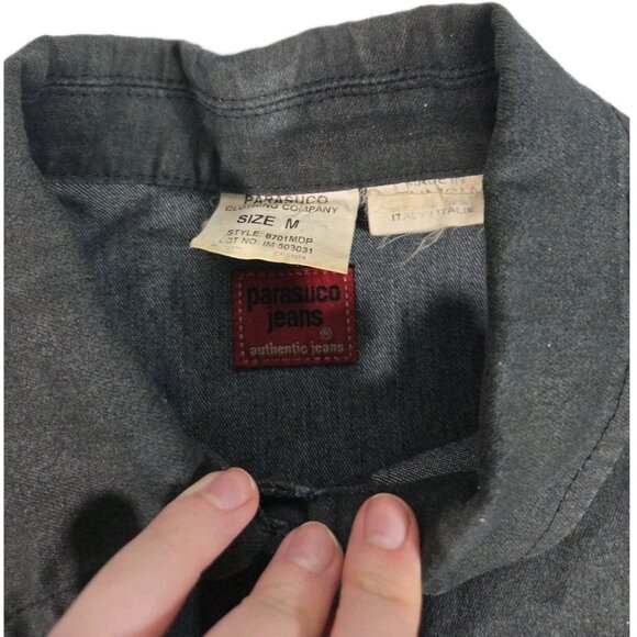 Y2K Parasuco Waxed Denim Dark Wash Contrast Stitch Cropped Jacket Sz M - Picture 3 of 6